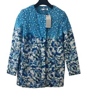 See U Soon Blue Floral Linen Blend Jacket - Size: 1 - Excellent